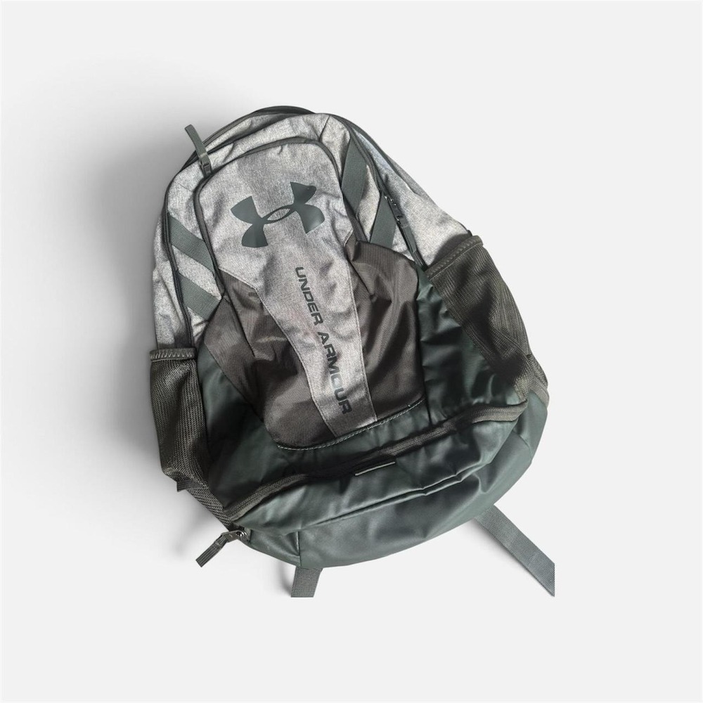 Under Armour Hustle Backpack Gray Olive Green Laptop Sleeve School Gym Bag
